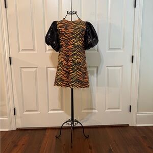 Queen of Sparkles Zebra Print Dress with Puff Sleeves